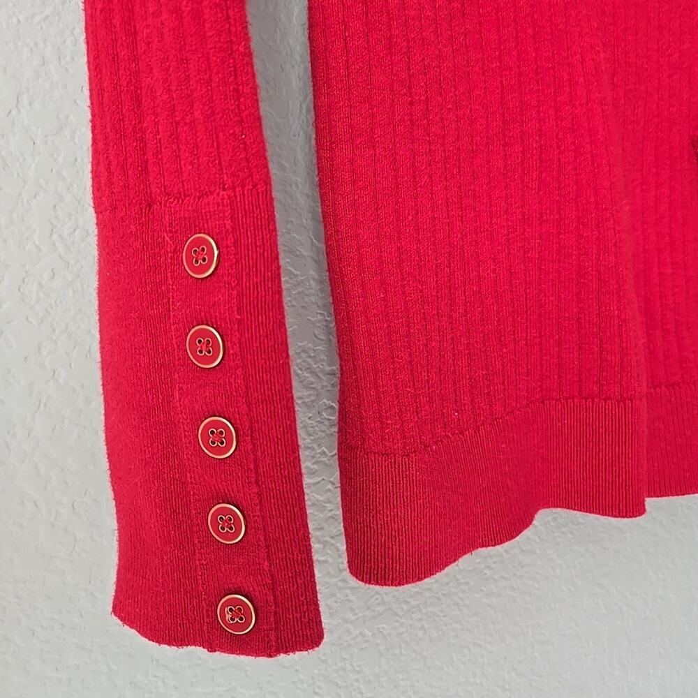 Talbots Ribbed Button-Cuff Turtleneck Sweater Size Medium‎ Red 5 Button Gold - Picture 3 of 7